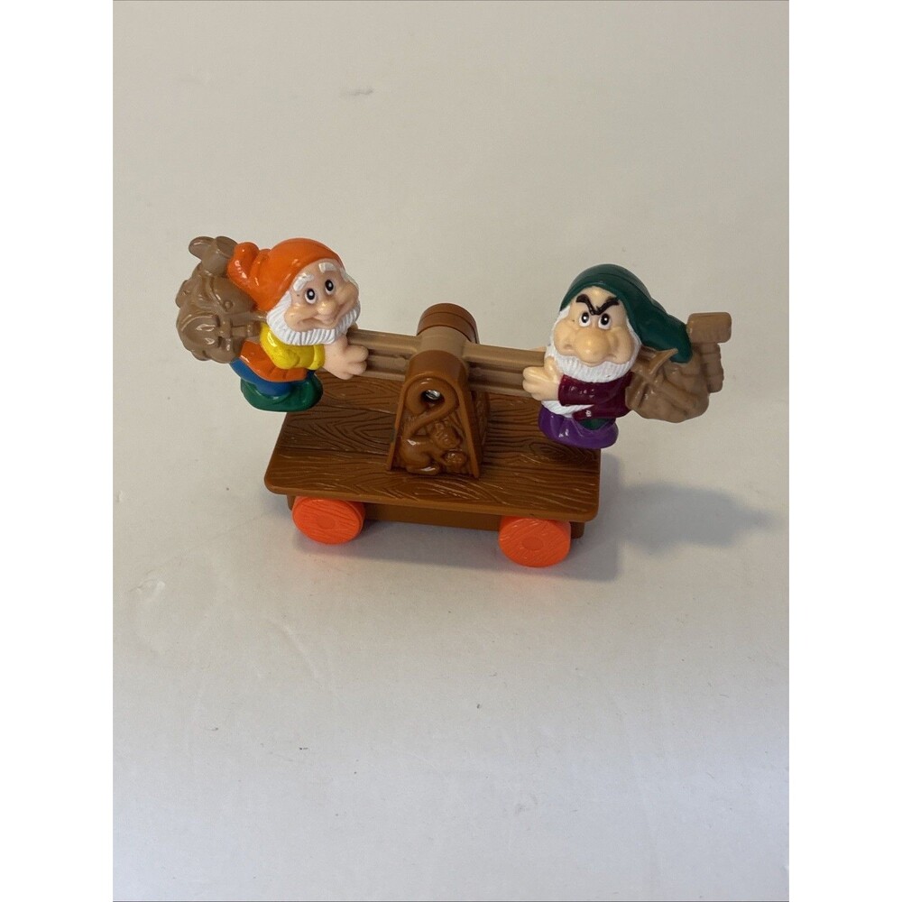 Snow White & the Seven Dwarfs Happy and Grumpy pushing cart 1992 McDonald's Happ